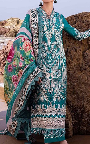 Akbar Aslam Teal Lawn Suit | Pakistani Lawn Dress in USA- Image 1