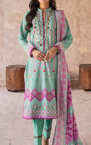 Al Zohaib Mint Green Cambric Suit | Pakistani Winter Dresses- Image 1