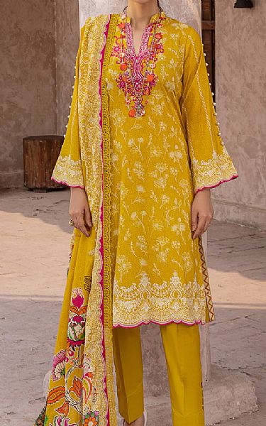 Al Zohaib Mustard Cambric Suit | Pakistani Winter Dresses- Image 1