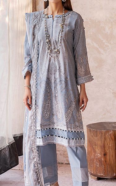 Al Zohaib Grey Cambric Suit | Pakistani Winter Dresses- Image 1