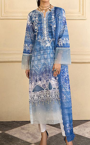 Al Zohaib Cornflower Blue Cambric Suit | Pakistani Winter Dresses- Image 1