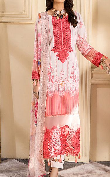 Al Zohaib Brink Pink/White Cambric Suit | Pakistani Winter Dresses- Image 1