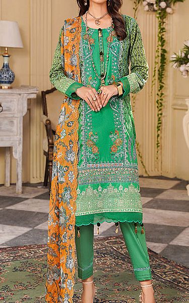 Al Zohaib Emerald Green Cambric Suit | Pakistani Winter Dresses- Image 1