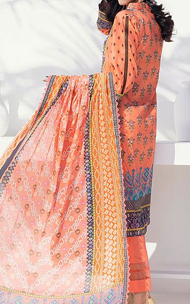 Al Zohaib Off-white/Coral Cambric Suit | Pakistani Winter Dresses- Image 2
