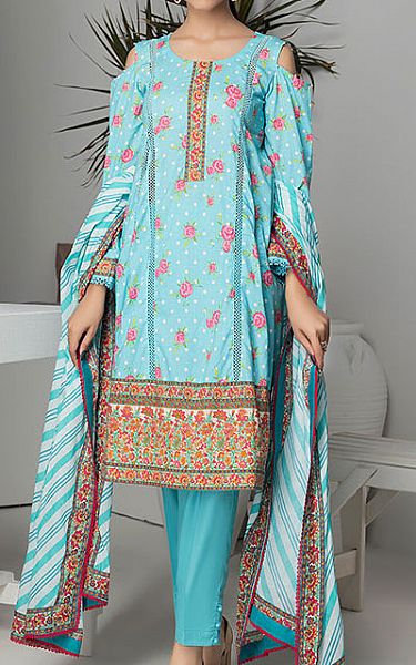 Al Zohaib Light Turquoise Cambric Suit | Pakistani Winter Dresses- Image 1