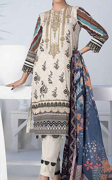 Al Zohaib Off-white Cambric Suit | Pakistani Dresses in USA- Image 1
