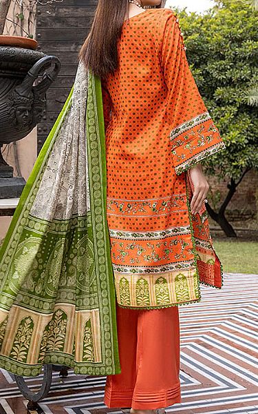 Al Zohaib Safety Orange Lawn Suit | Pakistani Dresses in USA- Image 2