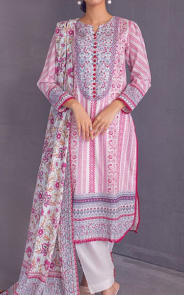 Al Zohaib White/Hot Pink Cambric Suit | Pakistani Winter Dresses- Image 1