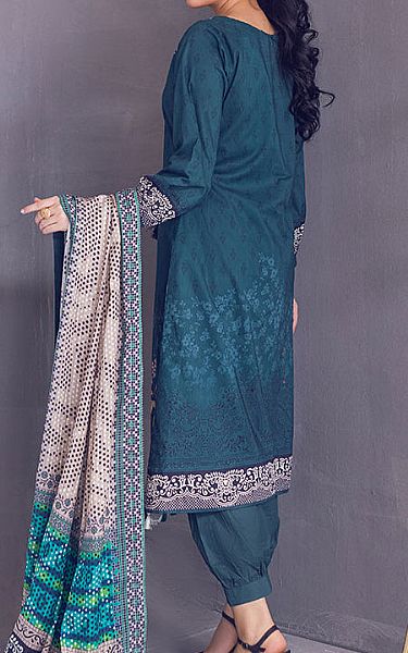 Al Zohaib Teal Blue Cambric Suit | Pakistani Winter Dresses- Image 2