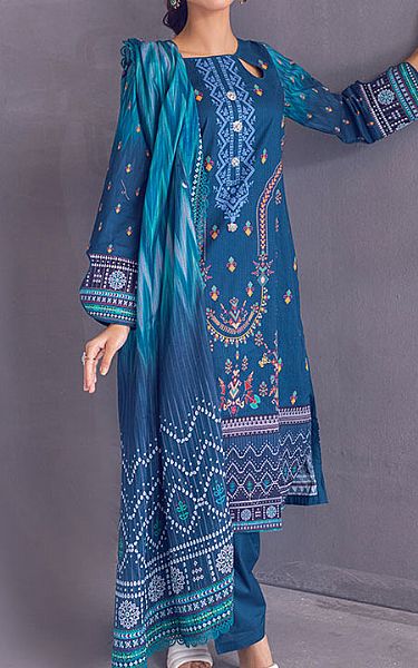 Al Zohaib Denim Blue Cambric Suit | Pakistani Winter Dresses- Image 1