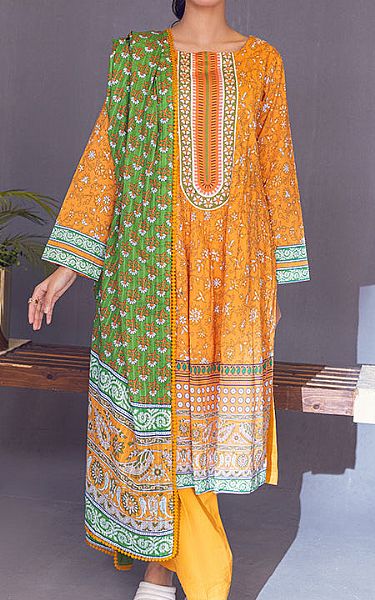 Al Zohaib Orange Cambric Suit | Pakistani Winter Dresses- Image 1