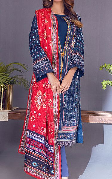 Al Zohaib Royal Blue Cambric Suit | Pakistani Winter Dresses- Image 1