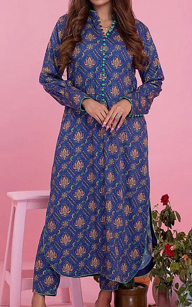 Al Zohaib Royal Blue Cottel Suit (2 Pcs) | Pakistani Winter Dresses- Image 1