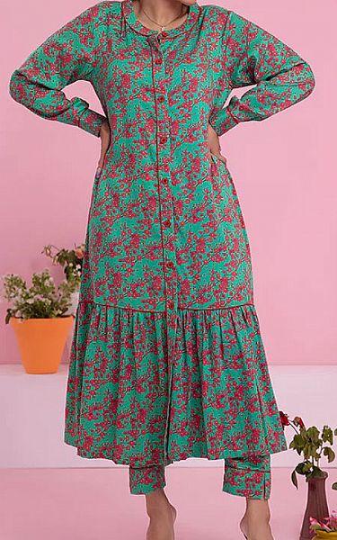 Al Zohaib Sea Green Cottel Suit (2 Pcs) | Pakistani Winter Dresses- Image 1