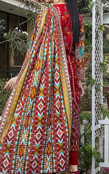Al Zohaib Red Lawn Suit | Pakistani Dresses in USA- Image 2