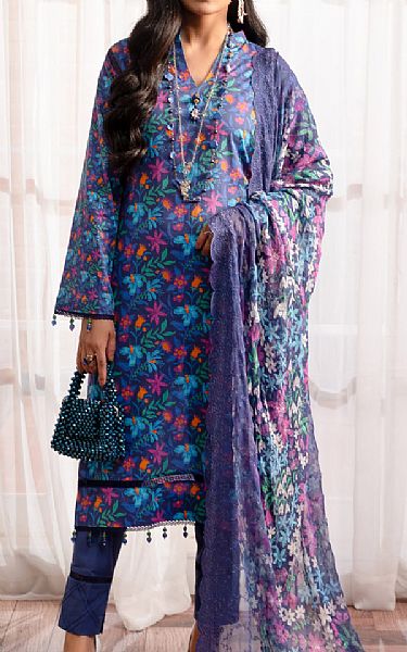 Al Zohaib Denim Blue Cambric Suit | Pakistani Winter Dresses- Image 1