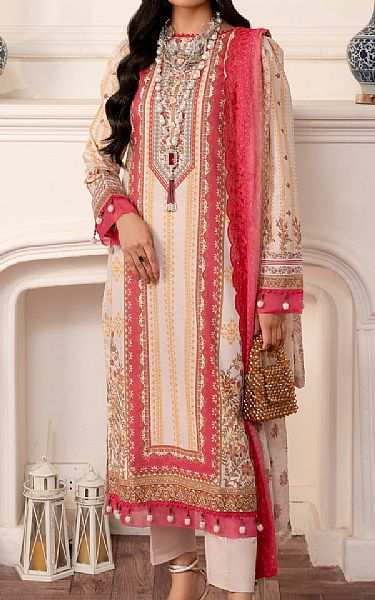 Al Zohaib Pastel Red/Off-white Cambric Suit | Pakistani Winter Dresses- Image 1