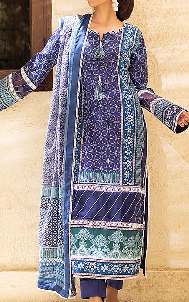 Al Zohaib Navy/Denim Blue Cotton Suit | Pakistani Winter Dresses- Image 1