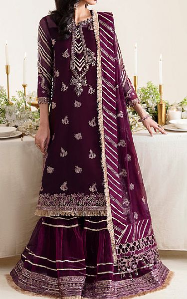 Alizeh Egg Plant Chiffon Suit | Pakistani Embroidered Chiffon Dresses USA- Image 1