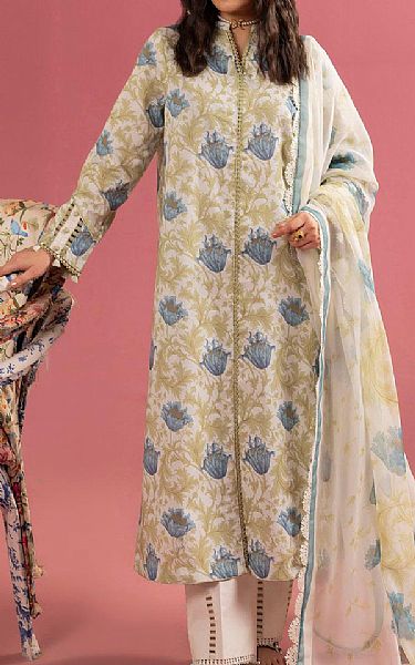 Alizeh Olive/White Lawn Suit | Pakistani Lawn Dress in USA- Image 1