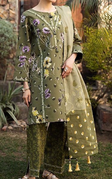 Alizeh Olive Lawn Suit | Pakistani Lawn Dress in USA- Image 1