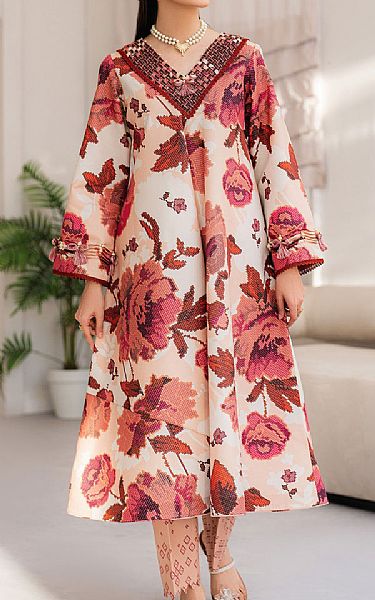 Alizeh Ivory/Wine Lawn Suit (2 Pcs) | Pakistani Lawn Dress in USA- Image 1