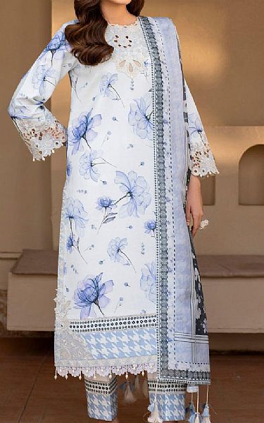 Alizeh White/Blue Lawn Suit | Pakistani Lawn Dress in USA- Image 1