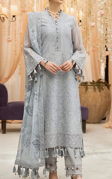 Alizeh Grey Chiffon Suit | Pakistani Embroidered Chiffon Dresses- Image 1