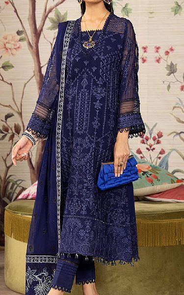 Alizeh Indigo Chiffon Suit | Pakistani Embroidered Chiffon Dresses- Image 1