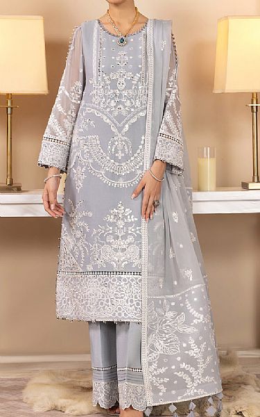 Alizeh Silver Grey Chiffon Suit | Pakistani Embroidered Chiffon Dresses- Image 1