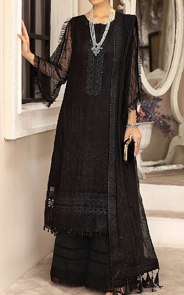 Alizeh Black Chiffon Suit | Pakistani Embroidered Chiffon Dresses- Image 1