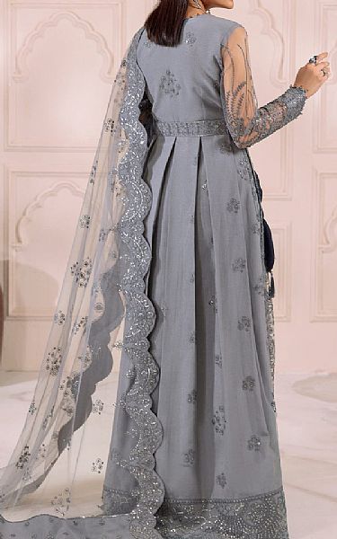 Alizeh Grey Net Suit | Pakistani Embroidered Chiffon Dresses- Image 2