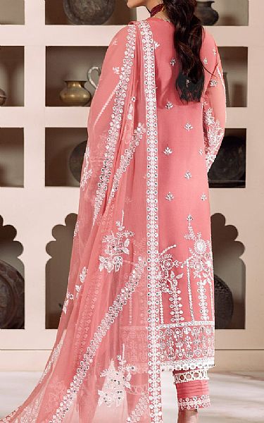 Alizeh Light Coral Net Suit | Pakistani Embroidered Chiffon Dresses- Image 2