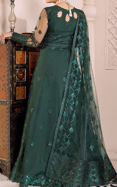 Alizeh Medium Jungle Green Net Suit | Pakistani Embroidered Chiffon Dresses- Image 2