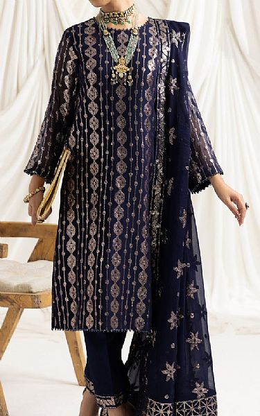Alizeh Navy Blue Chiffon Suit | Pakistani Embroidered Chiffon Dresses- Image 1