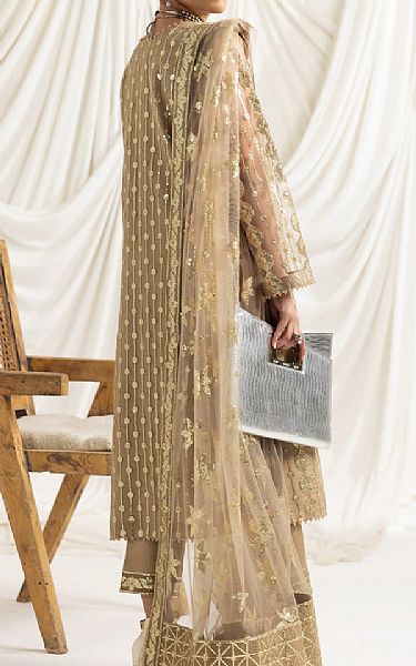 Alizeh Tan Net Suit | Pakistani Embroidered Chiffon Dresses- Image 2