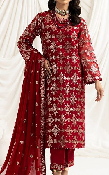 Alizeh Red Chiffon Suit | Pakistani Embroidered Chiffon Dresses- Image 1