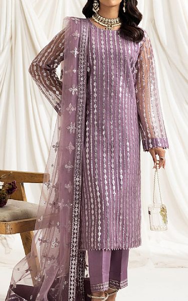 Alizeh Lilac Net Suit | Pakistani Embroidered Chiffon Dresses- Image 1