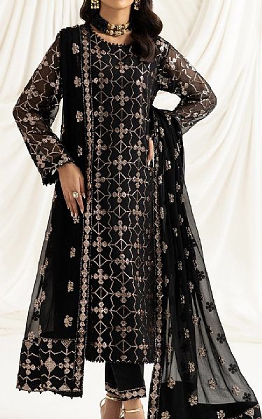 Alizeh Black Chiffon Suit | Pakistani Embroidered Chiffon Dresses- Image 1