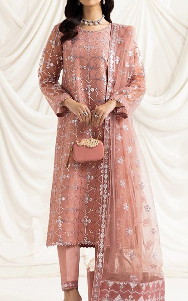 Alizeh Oriental Pink Net Suit | Pakistani Embroidered Chiffon Dresses- Image 1