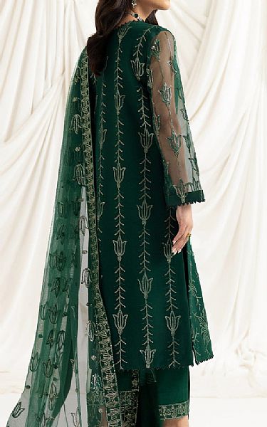 Alizeh Bottle Green Net Suit | Pakistani Embroidered Chiffon Dresses- Image 2