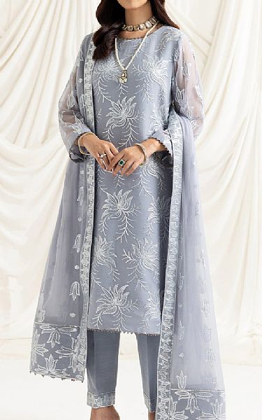 Alizeh Cadet Grey Chiffon Suit | Pakistani Embroidered Chiffon Dresses- Image 1