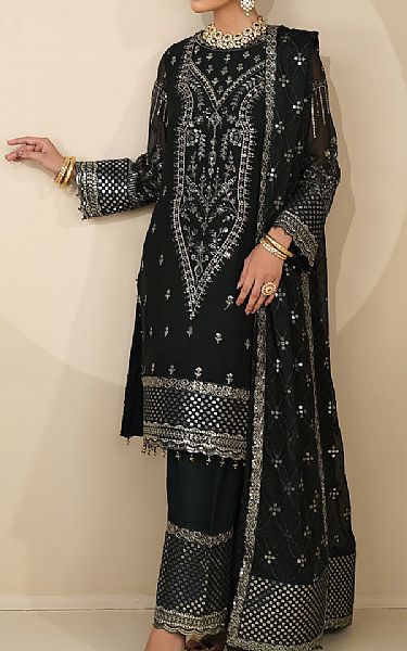 Alizeh Black Chiffon Suit | Pakistani Embroidered Chiffon Dresses- Image 1