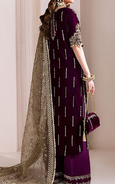 Alizeh Grape Purple Velvet Suit | Pakistani Winter Dresses in USA- Image 2