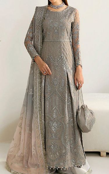 Alizeh Grey Net Suit | Pakistani Embroidered Chiffon Dresses USA- Image 1