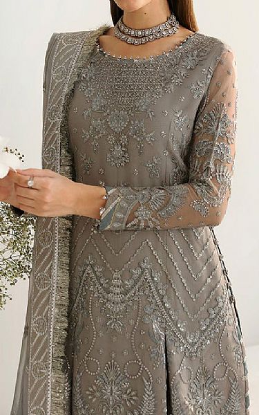 Alizeh Grey Net Suit | Pakistani Embroidered Chiffon Dresses USA- Image 3