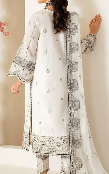 Alizeh Off White/Black Raw Silk Suit | Pakistani Embroidered Chiffon Dresses USA- Image 2