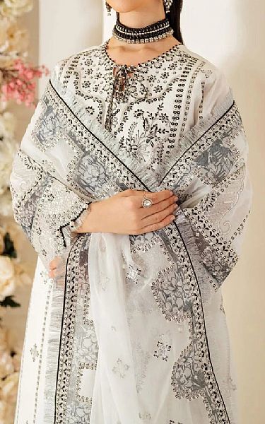 Alizeh Off White/Black Raw Silk Suit | Pakistani Embroidered Chiffon Dresses USA- Image 3
