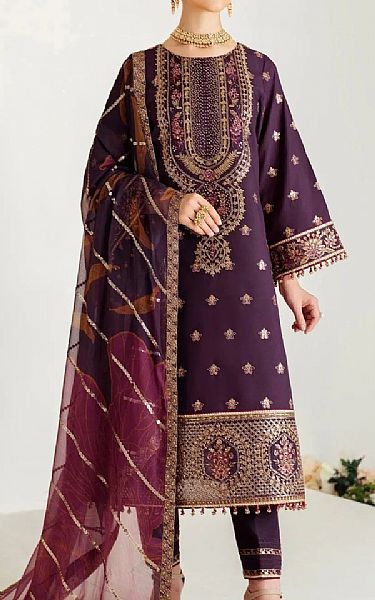 Alizeh Plum Raw Silk Suit | Pakistani Embroidered Chiffon Dresses USA- Image 1