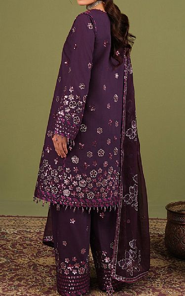 Alizeh Plum Purple Raw Silk Suit | Pakistani Embroidered Chiffon Dresses USA- Image 2